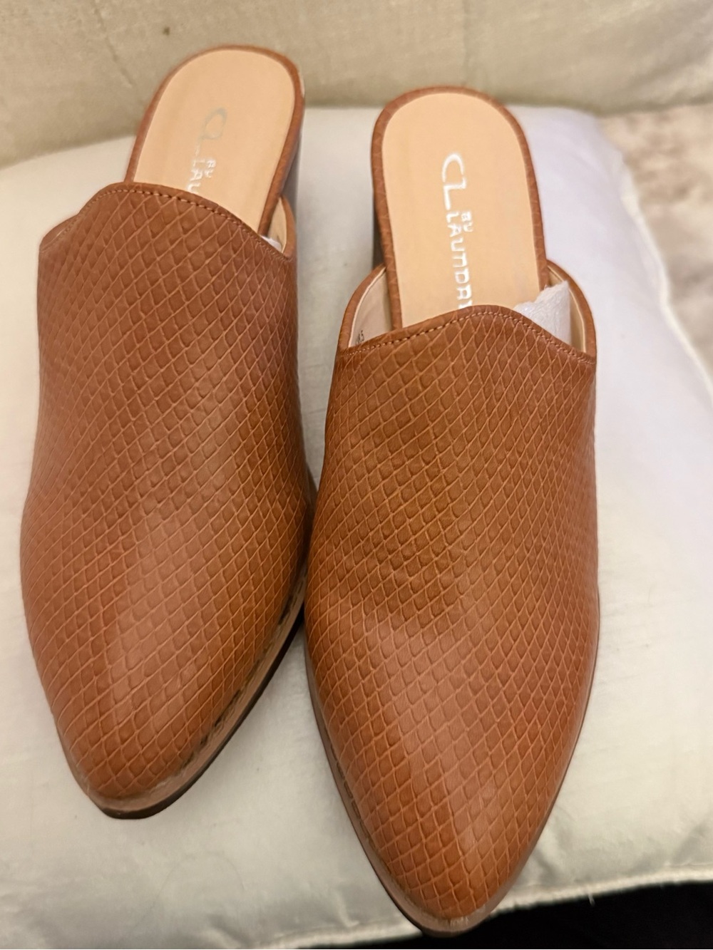 NEW CL Laundry Mules- Camel Snake- Embossed Leather - Size 8